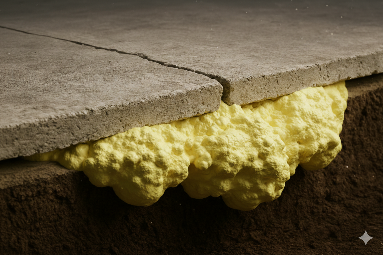 Polyurethane foam filling voids under concrete