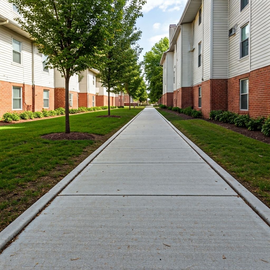 Uneven concrete at student housing complex in Champaign
